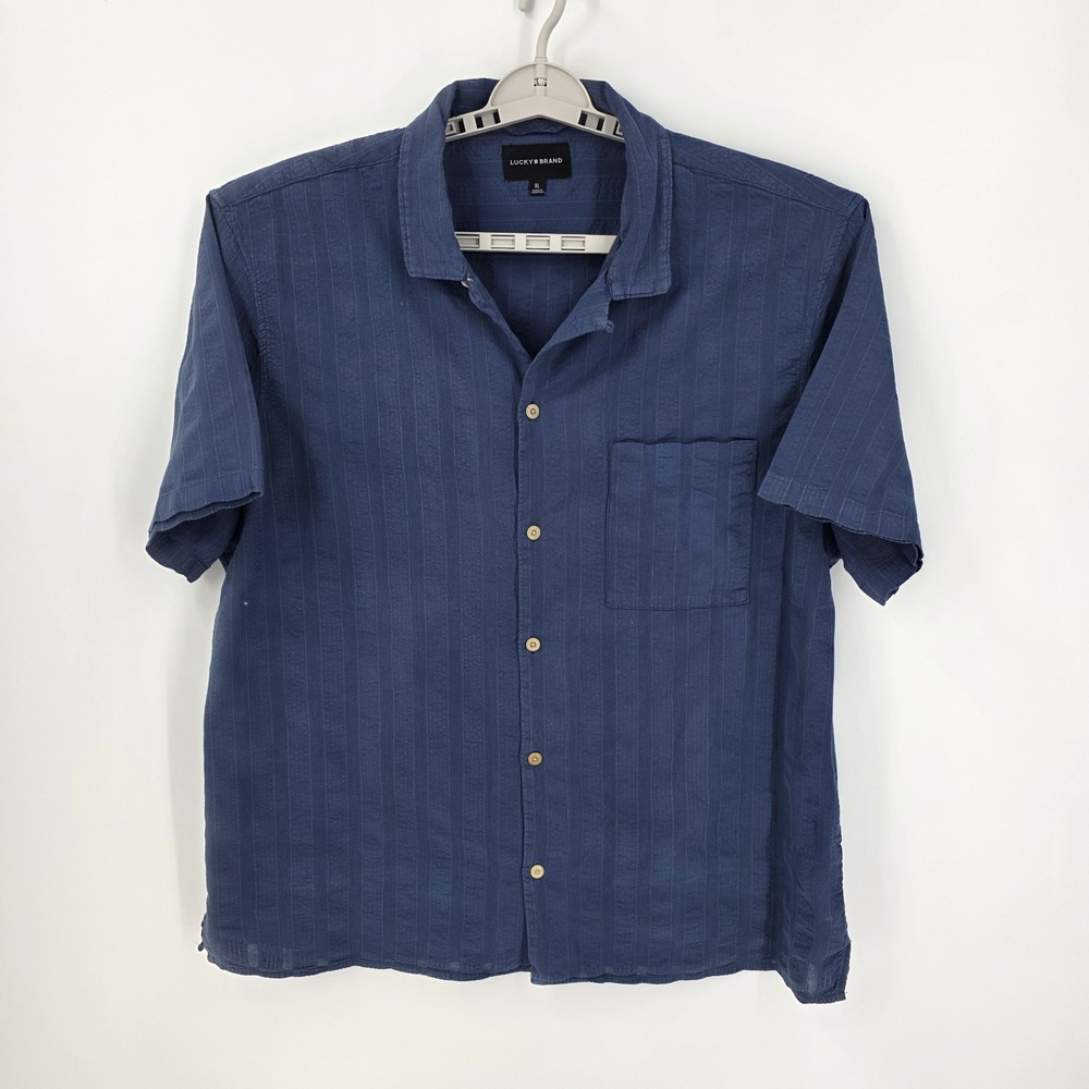 Lucky Brand Men's Short Sleeve Navy Blue Shirt 100% Cotton Classic Fit Size XL